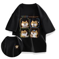 ใหม่ Shiba Inu การ์ตูนผ้าฝ้ายสีขาวแขนสั้นเสื้อยืดสำหรับชายฤดูร้อนคู่แฟชั่นอินเทรนด์ครึ่งแขน