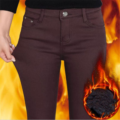 2021 Women Winter Warm Pants Thickening Fleece Skinny Pencil Pants Female Stretch Leggings Solid Plus Size Streetpants P8572