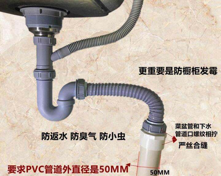 Kitchen single and double sink sewer pipe deodorization and backflow prevention overflow pipe U