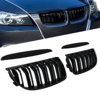 ด้านหน้ากระจังหน้า Hood Grills -Double Line สำหรับ BMW E90 323I 328I 335I 330I 3-Series 2005-2008 (สีดำเงา)