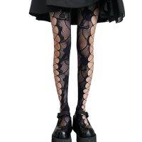 ผู้หญิง Lolita Gothic Fishnet Pantyhose Harajuku ด้านข้างสำหรับ Cross Hollow Out หลุมตาข่าย Tights Rose ดอกไม้ลวดลาย Stockin