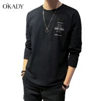 COD  ▼OKADY เสื้อยืดชายเกาหลีแขนยาว เสื้อฮูดผู้ชาย สีพื้น เสื้อเชิ้ตหลวมผู้ชาย✶