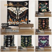 Psychedelic Butterfly Moon Tapestry Wall Hanging Flowers Boho Hippie Room Decor Large Fabric Tapestry Aesthetic Decoration Knitting  Crochet