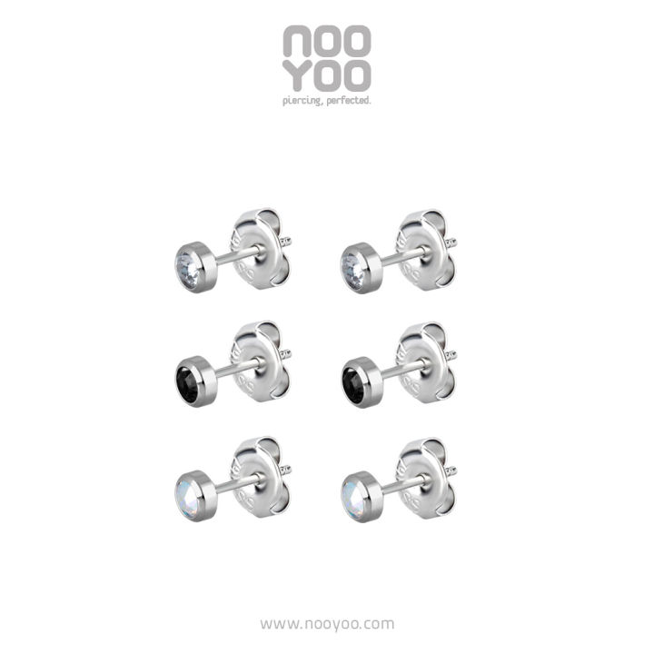 nooyoo-ต่างหูสำหรับผิวแพ้ง่าย-set-tiny-crystal-bezel-surgical-steel-ชมพู-ฟ้า-ดำ