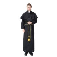 Men Black Priest Clergy Normal Pray Halloween Religious Christian Costume Church Saints Outfit M-XL Free Shipping