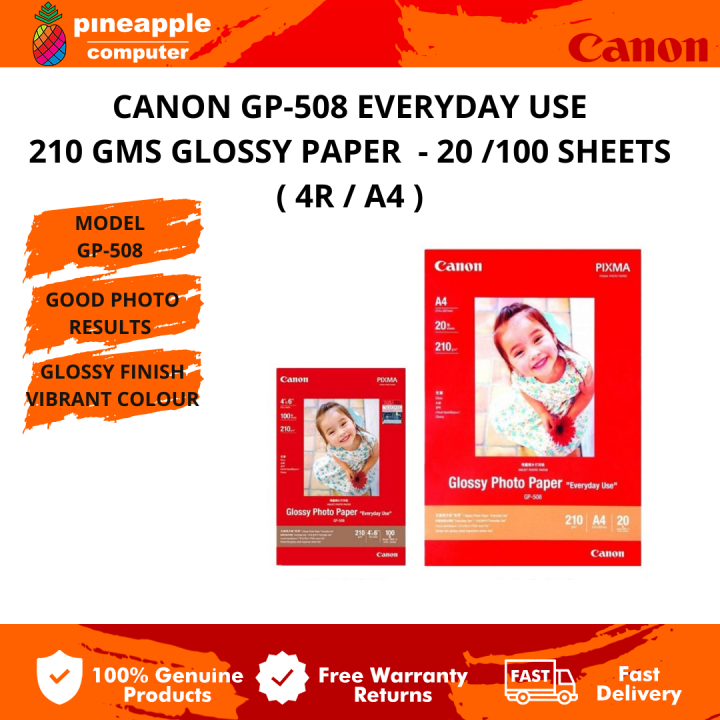 Canon GP508 Everyday Use Glossy Photo Paper 20 / 100 Sheets ( 4R
