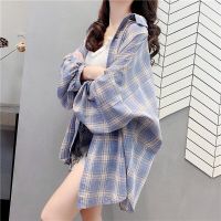 2023 Summer Plaid Shirt Womens Long Sleeve plus Size Sun Protective Clothes Coat