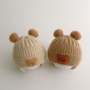 KELANSI Cartoon Bear Ear Protection Knitted Hat Solid Color Wool Baby