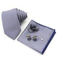 Mens Tie Handkerchief Cufflinks Corsage Set 7cm Polyester Striped Narrow Ties 4 pcs Suits Nails Screws Fasteners