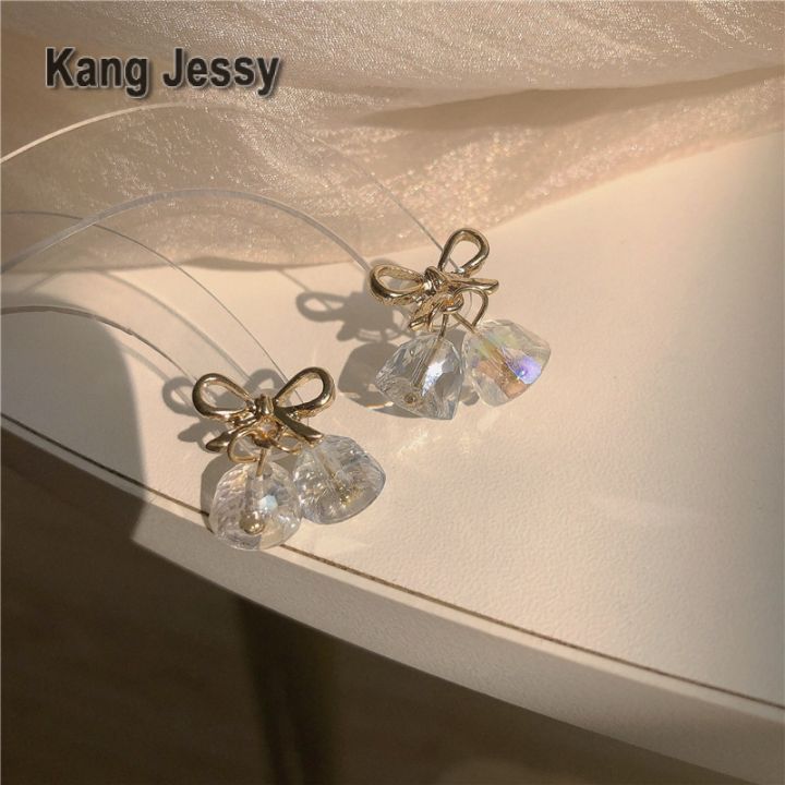 kang-jessy-ต่างหูกระดิ่งโบว์-s925-เข็มเงินสวยงามน่ารักเล็กหวานต่างหูต่างหูเครื่องประดับคุณภาพสูง