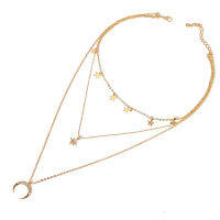 Delysia King New Five-pointed star pendant creative retro simple moon three-layer Necklace