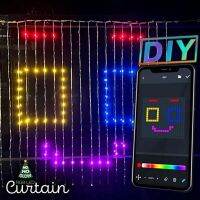 RGB Smart Curtain Window Lights 400 LED Pattern and Text Programmable String Lights Fairy Garland Lamp for Christmas Decoration