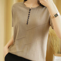 T-shirt femme new summer pure cotton top women round neck pullover short sleeve pure color knit sweater plus size tees hot