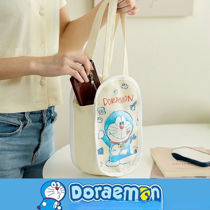 กระเป๋าถือ-ผ้าแคนวาส-พิมพ์ลายการ์ตูนโดราเอมอนน่ารัก-ขนาดเล็ก-สไตล์ญี่ปุ่น