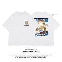 HOT14★Cat Ramen Mens Japanese Style T-shirts Pure Cotton Summer Short Sleeve Fashion Boy Tees Large Size Drop Shoulder Male Tops