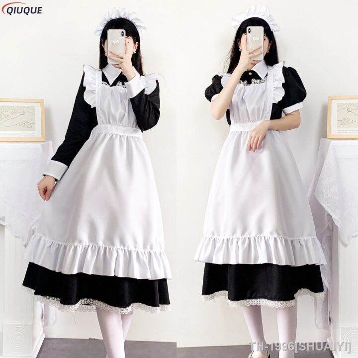 shuaiyi-feminino-bonito-vestido-de-empregada-dom-stica-roupa-avental-cruz-governorantaเครื่องแบบญี่ปุ่นฮาโลวีนคอสเพลย์traje