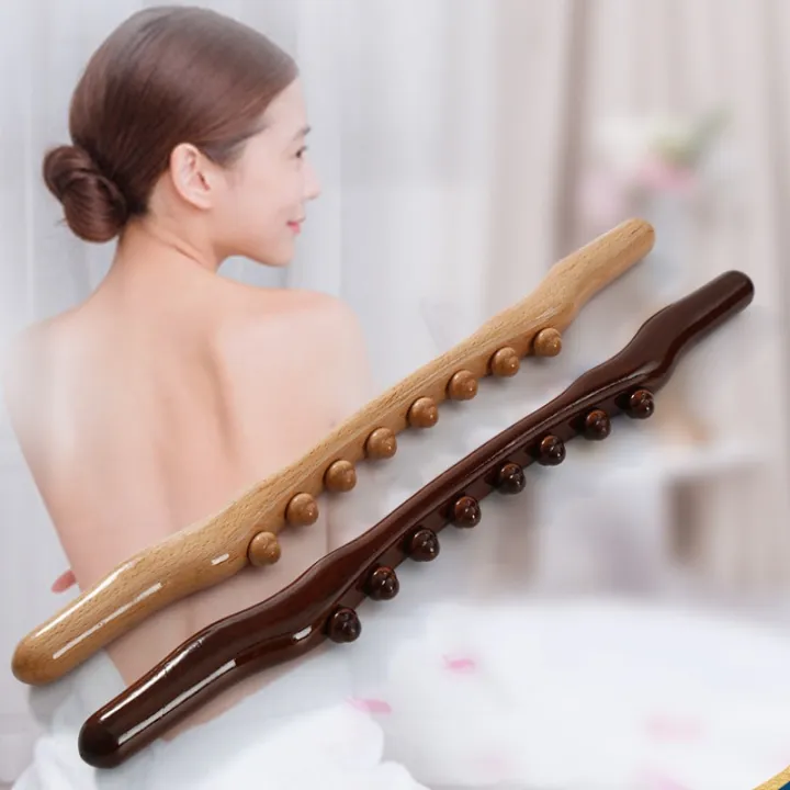 8 Beads Gua Sha Massage Stick Carbonized Wood Back Body Meridian