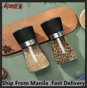 Salt and Pepper Shakers Grinders Refillable Stainless Steel,Adjustable  Coarseness Mills Glass Material (single package)