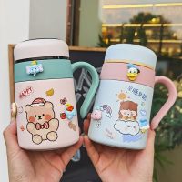 Korean version cartoon with tea partition office stainless steel thermos cup high value handle coffee