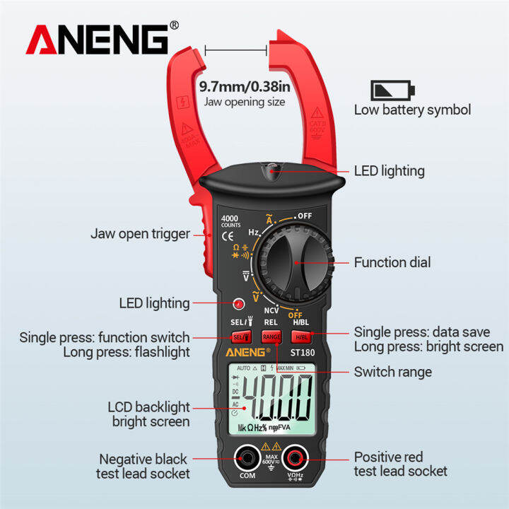 แคลมป์มิเตอร์ดิจิตอลเครื่องวัดกระแสไฟฟ้ากระแสสลับโอห์ม-ncv-st180-4000ตัวหนีบเครื่องทดสอบมัลติมิเตอร์ดิจิตอลสำหรับช่างไฟฟ้าวัดพิเศษมัลติมิเตอร์กระแสสลับ-ac