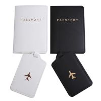 066F 4pcs PU Leather Passport Case Holder with Luggage Tags Travel ID Credit Card Protector for Women Couples