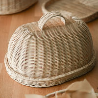 ?Dream Best? Rattan Storage Tray with Cover,Hand-Woven Wicker Baskets,Bread Fruit Food Breakfast Display Box,for Food, Fruit,Cake,Etc