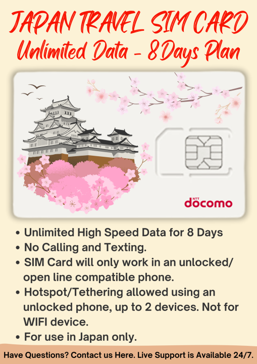 JAPAN UNLIMITED DATA PREPAID SIM CARD BY NTT DOCOMO FOR 8 DAYS | Lazada PH