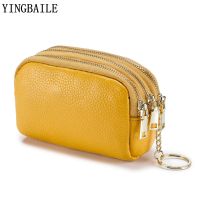 Three zipper first layer cowhide Coin wallet women Korean mini womens purses and handbags Multi function Coin wallet key chain ELEGANT