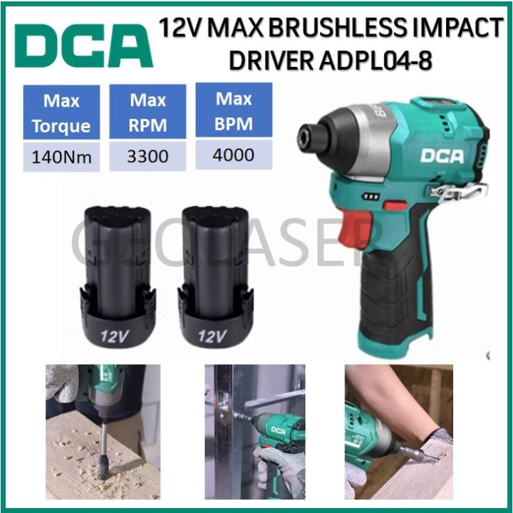 DCA 12V Max Brushless Cordless Compact Impact Driver Up To 140Nm