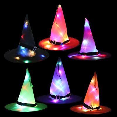 Halloween Decoration Witch Hat LED Lights Halloween Witch Hat For Kids Party Home Decor Supplies Outdoor Tree Hanging Ornaments