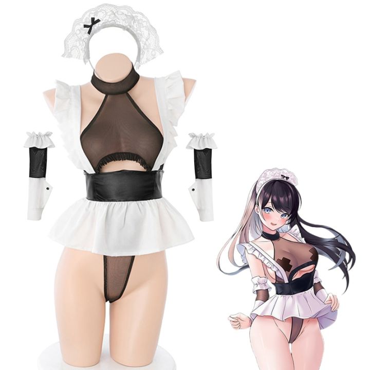 Anime Maid Cosplay Costume Sexy Open Crotch Bodysuit Apron Dress