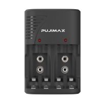 PUJIMAX ที่ชาร์จแบตเตอรี่สมาร์ทติดผนัง4ช่องแบตเตอรี่แบบชาร์จไฟได้9V และ1.2V A/aaa แบตเตอรี่แบบชาร์จไฟได้ชาร์จอังกฤษสหรัฐสหภาพยุโรปปลั๊ก