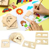 20Pcs Kids Wooden Drawing Stencils Kit Drawing Board Toys Coloring Puzzle Arts Crafts Set Educational Toys for Kids Accessories Rulers  Stencils