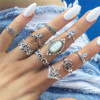 10ชิ้น/เซ็ตโบฮีเมียนคริสตัลอัญมณีดวงจันทร์ย้อนยุค Midi แหวนนิ้วกับ Rhinestone