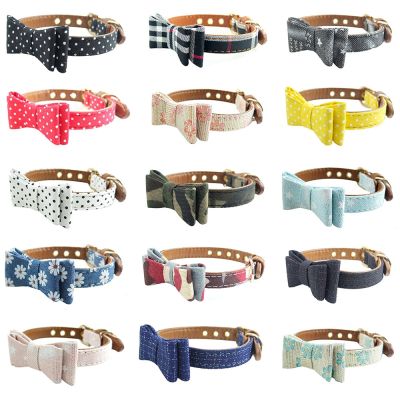 [HOT!] XPangle Dog Cat Collar with Bow Tie for Small Dogs Kitten Kitty Plaid Flower Dots Stars 15 Colors 3 Sizes