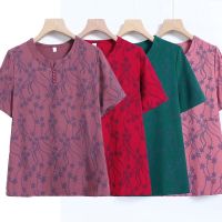 【มีไซส์ใหญ่】Plus Size Womens XL-5XL Round Neck Summer Shirts Oversized Vintage Floral Printed Female Tops Large Size Fashion Top