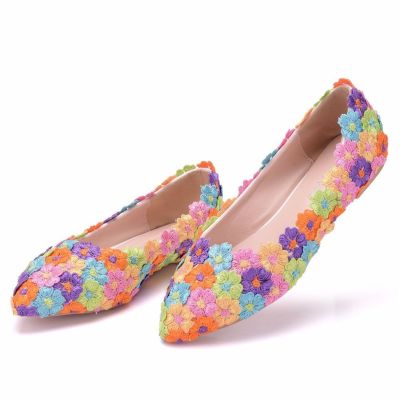 Lace the bride shoes handmade wedding color colorful wedding shoes with flat bridesmaid shoes show flat low documentary
