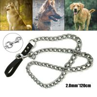 TEXHeavy Duty Metal Chain Dog Lead With Leather Handle Long Strong Control Leash Outdoor Pet Traction Rope Anti Bite Chain Supplies