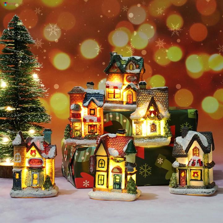 wf-เครื่องประดับไฟคริสต์มาส-led-บ้านเรซินมินิขนาดเล็กอาคารหมู่บ้านคริสต์มาสของขวัญตกแต่งเรืองแสงตกแต่งคริสต์มาสวันคริสต์มาส