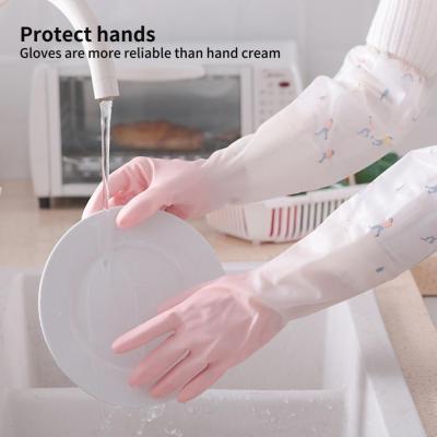 Rubber Gloves Womens Kitchen Thickened Washing Clothes Washing Dishes Waterproof Housework Durable Plus Velvet Latex Gloves Safety Gloves