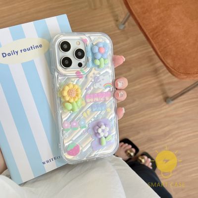 For เคสไอโฟน 14 Pro Max [3D Wave Flower Shining] เคส Phone Case For iPhone 14 Pro Max Plus 13 12 11 For เคสไอโฟน11 Ins Korean Style Retro Classic Couple Shockproof Protective TPU Cover Shell