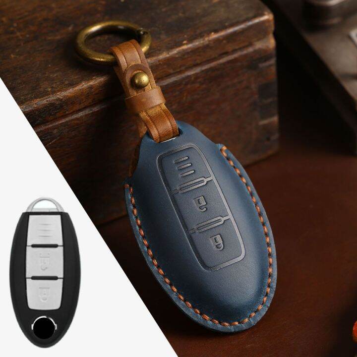 luxury-car-key-case-cover-leather-keychain-holder-accessories-for-nissan-xtrail-qashqai-tiida-teana-sylphy-remote-keyring-shell