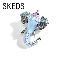 SKEDS Vintage Fashion Women Elephant Head Crystal Brooch Pin Animal Exquisite Creative Brooches Badges Bag Clothing Jewelry