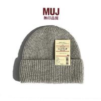 MUJI MUJI หมวกถักของผู้หญิง50ขนสัตว์สีเทาสีทึบสไตล์เกาหลี Topi Dingin ฤดูใบไม้ร่วงและฤดูหนาวผู้ชายบางๆหมวกเส้นรอบวงศีรษะใหญ่บางส่วน