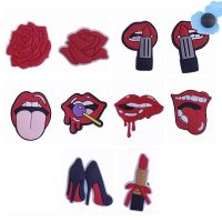 1pcs Red Flower Lips PVC Shoes Accessories Girls Garden Shoe Decorations Fit Croc Jibz Charm Kids Holiday Presents