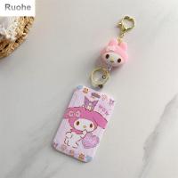 RUOHE เคสพวงกุญแจของนักเรียนการ์ดเมโลดี้แบบพกพาเครดิตไอดีการ์ดบัตรเมโลดี้แบบการ์ดเก็บข้อมูลที่ใส่บัตรรถประจำทางที่ใส่บัตรการ์ตูน