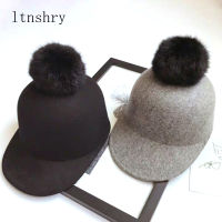 2019 New Winter Keep warm Wool Felt Hats Women Wool Fedoras Hat Retro Equestrian Knight Caps Female Rabbit Fur Ball Baseball Cap