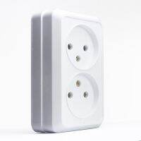 ✤☍ 250V 16A European Standard German 2Holes White External Wall Mounted Double Dust-proof Socket Combination ABS flame retardant