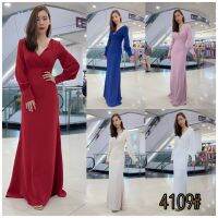 (S-XL) ชุดราตรี Long gown สุดหรู เดรสแขนยาว  คัตติ้งถ่วงข้อมือ กระดุมห่อผ้า คอวี เอวสูง เข้ารูปแต่ไม่รัดทรง  กระโปรงหางปลา หรูหรามากค่ะ