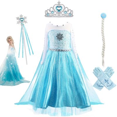 Fancy Baby Girl Princess Dresses for Girls Elsa Costume Bling Synthetic Crystal Bodice Elsa Party Dress Kids Snow Queen Cosplay